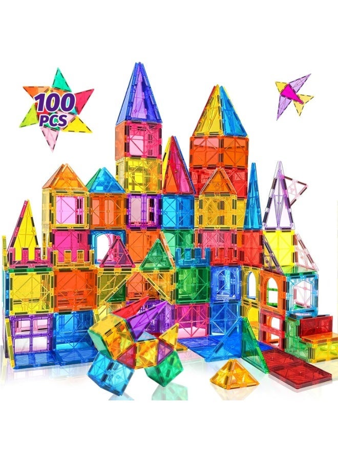 xppier 100 قطعة من بلاط البناء المغناطيسي، لون واضح ونابض بالحياة، التعلم المبكر، مكعبات بناء مغناطيسية ثلاثية الأبعاد، لوحات لعب البناء، إبداع يفوق الخيال (100 قطعة بلاط) - Image 1